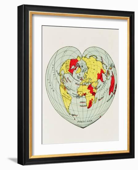 Map of the World Distorted into the Shape of a Heart-null-Framed Giclee Print