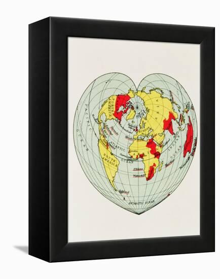 Map of the World Distorted into the Shape of a Heart-null-Framed Premier Image Canvas