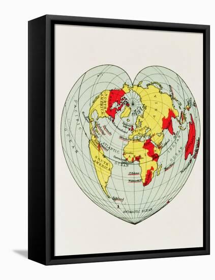 Map of the World Distorted into the Shape of a Heart-null-Framed Premier Image Canvas