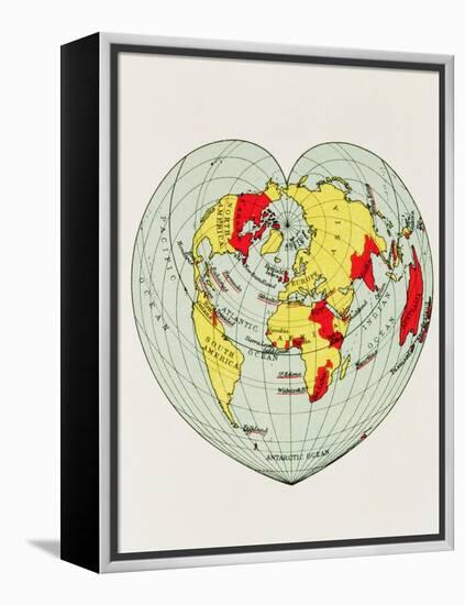 Map of the World Distorted into the Shape of a Heart-null-Framed Premier Image Canvas