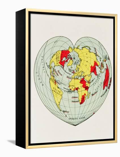 Map of the World Distorted into the Shape of a Heart-null-Framed Premier Image Canvas