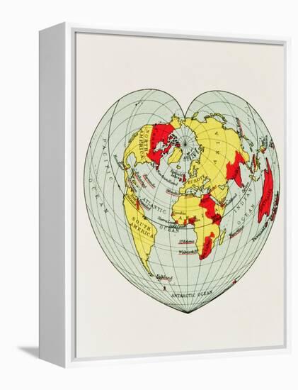 Map of the World Distorted into the Shape of a Heart-null-Framed Premier Image Canvas