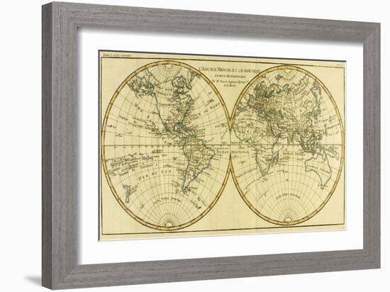 Map of the World in Two Hemispheres, from 'Atlas De Toutes Les Parties Connues Du Globe…-Charles Marie Rigobert Bonne-Framed Giclee Print