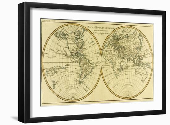 Map of the World in Two Hemispheres, from 'Atlas De Toutes Les Parties Connues Du Globe…-Charles Marie Rigobert Bonne-Framed Giclee Print