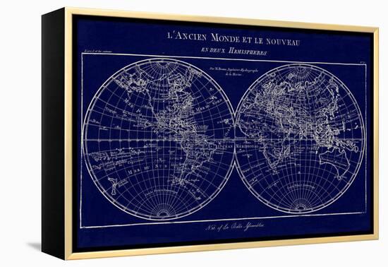 Map of the World Indigo-Sue Schlabach-Framed Stretched Canvas