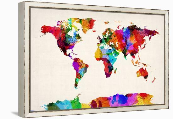 Map of the World Map Abstract Painting-Michael Tompsett-Framed Stretched Canvas