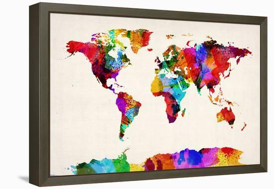 Map of the World Map Abstract Painting-Michael Tompsett-Framed Stretched Canvas