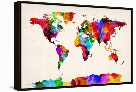 Map of the World Map Abstract Painting-Michael Tompsett-Framed Stretched Canvas