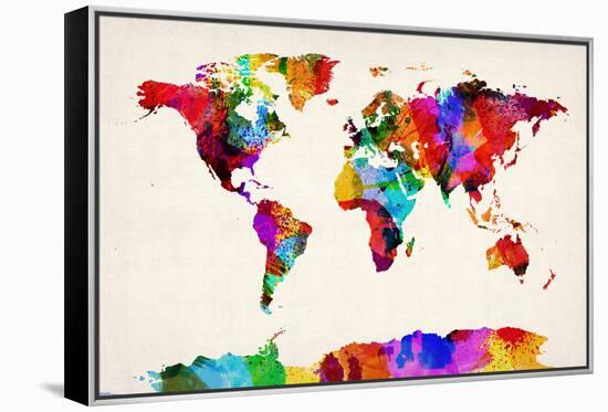 Map of the World Map Abstract Painting-Michael Tompsett-Framed Stretched Canvas