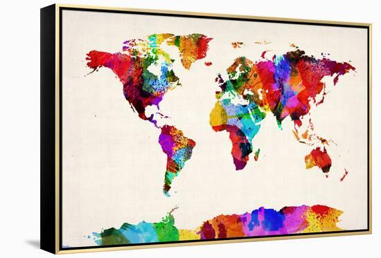 Map of the World Map Abstract Painting-Michael Tompsett-Framed Stretched Canvas