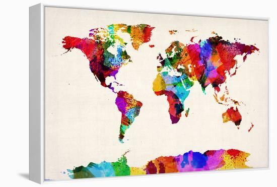 Map of the World Map Abstract Painting-Michael Tompsett-Framed Stretched Canvas