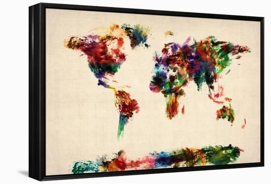 Map of the World Map Abstract Painting-Michael Tompsett-Framed Stretched Canvas
