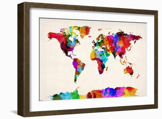 Map of the World Map Abstract Painting-Michael Tompsett-Framed Art Print