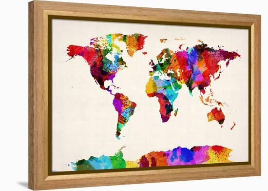 Map of the World Map Abstract Painting-Michael Tompsett-Framed Stretched Canvas