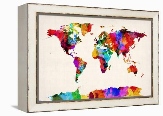 Map of the World Map Abstract Painting-Michael Tompsett-Framed Stretched Canvas