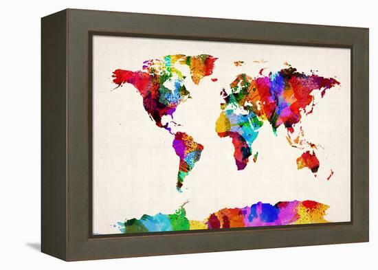 Map of the World Map Abstract Painting-Michael Tompsett-Framed Stretched Canvas