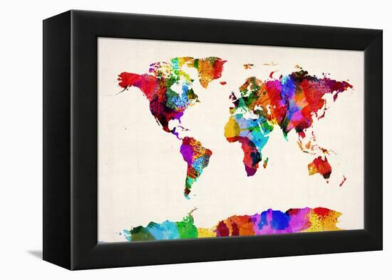 Map of the World Map Abstract Painting-Michael Tompsett-Framed Stretched Canvas