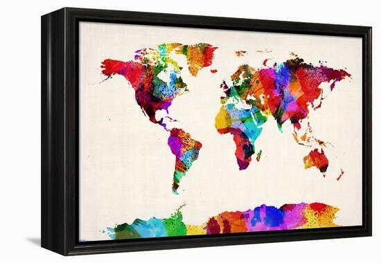 Map of the World Map Abstract Painting-Michael Tompsett-Framed Stretched Canvas