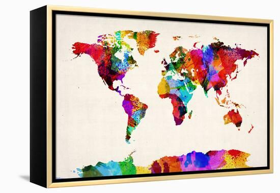 Map of the World Map Abstract Painting-Michael Tompsett-Framed Stretched Canvas