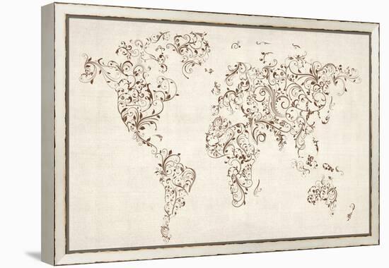 Map of the World Map Floral Swirls-Michael Tompsett-Framed Stretched Canvas