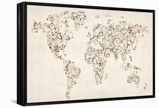 Map of the World Map Floral Swirls-Michael Tompsett-Framed Stretched Canvas