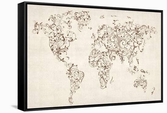 Map of the World Map Floral Swirls-Michael Tompsett-Framed Stretched Canvas