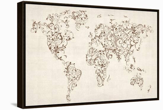 Map of the World Map Floral Swirls-Michael Tompsett-Framed Stretched Canvas