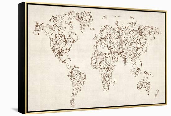 Map of the World Map Floral Swirls-Michael Tompsett-Framed Stretched Canvas