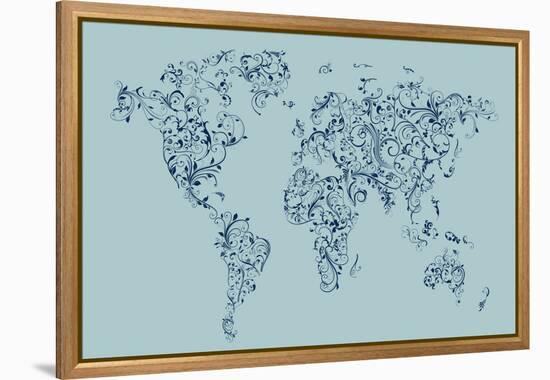 Map of the World Map Floral Swirls-Michael Tompsett-Framed Stretched Canvas