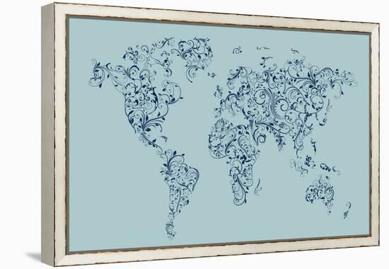 Map of the World Map Floral Swirls-Michael Tompsett-Framed Stretched Canvas