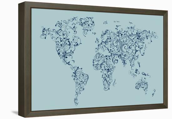 Map of the World Map Floral Swirls-Michael Tompsett-Framed Stretched Canvas