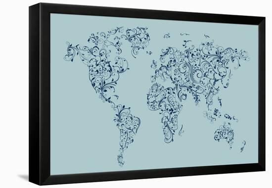 Map of the World Map Floral Swirls-Michael Tompsett-Framed Stretched Canvas