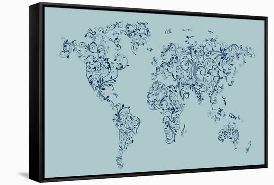 Map of the World Map Floral Swirls-Michael Tompsett-Framed Stretched Canvas