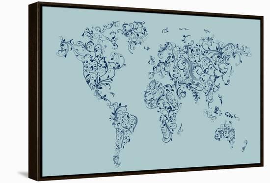 Map of the World Map Floral Swirls-Michael Tompsett-Framed Stretched Canvas