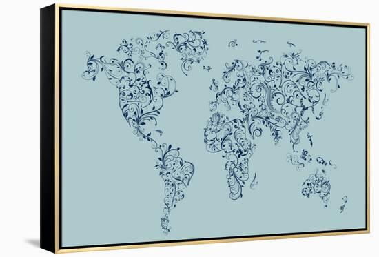 Map of the World Map Floral Swirls-Michael Tompsett-Framed Stretched Canvas