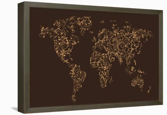 Map of the World Map Floral Swirls-Michael Tompsett-Framed Stretched Canvas