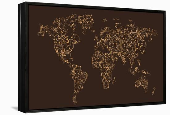 Map of the World Map Floral Swirls-Michael Tompsett-Framed Stretched Canvas