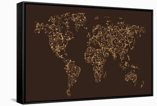 Map of the World Map Floral Swirls-Michael Tompsett-Framed Stretched Canvas