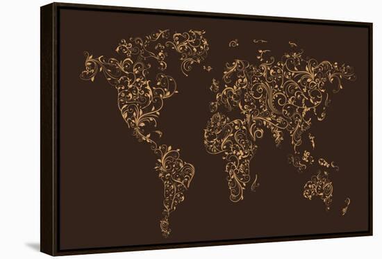 Map of the World Map Floral Swirls-Michael Tompsett-Framed Stretched Canvas