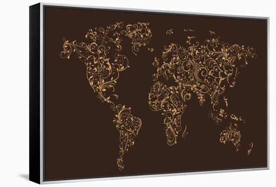 Map of the World Map Floral Swirls-Michael Tompsett-Framed Stretched Canvas