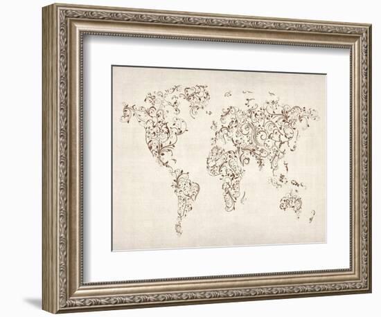 Map of the World Map Floral Swirls-Michael Tompsett-Framed Art Print