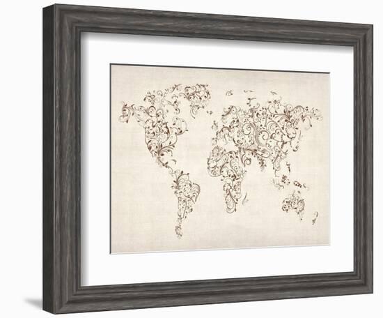 Map of the World Map Floral Swirls-Michael Tompsett-Framed Art Print