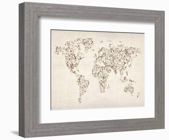 Map of the World Map Floral Swirls-Michael Tompsett-Framed Art Print