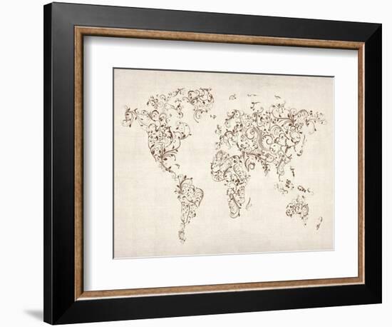 Map of the World Map Floral Swirls-Michael Tompsett-Framed Art Print