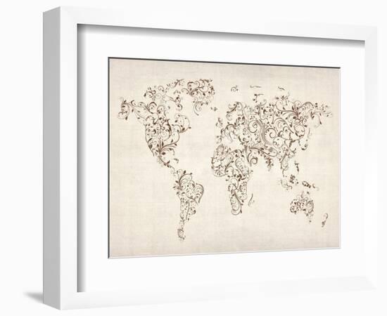 Map of the World Map Floral Swirls-Michael Tompsett-Framed Art Print