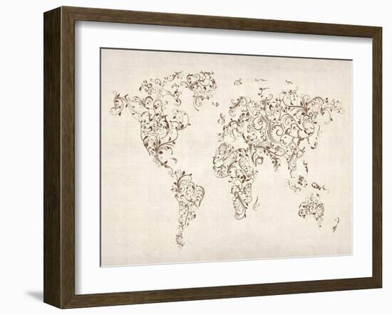 Map of the World Map Floral Swirls-Michael Tompsett-Framed Art Print