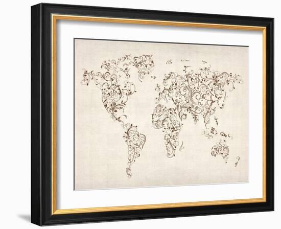 Map of the World Map Floral Swirls-Michael Tompsett-Framed Art Print