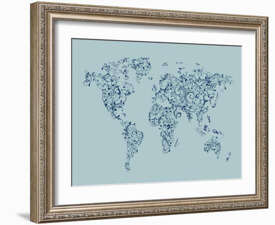 Map of the World Map Floral Swirls-Michael Tompsett-Framed Art Print