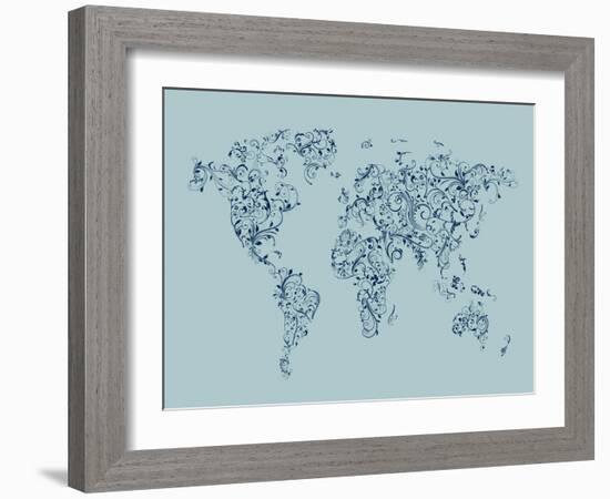 Map of the World Map Floral Swirls-Michael Tompsett-Framed Art Print