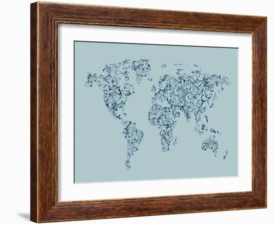 Map of the World Map Floral Swirls-Michael Tompsett-Framed Art Print